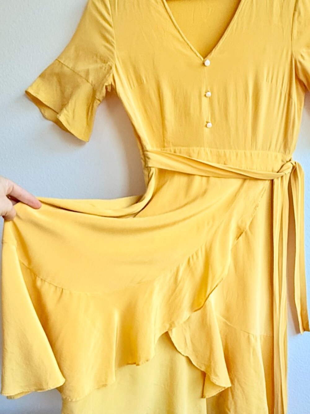 LilySilk Silk Midi Dress Short Bell Sleeve Midi Ruffle Hem XS Wedding Guest